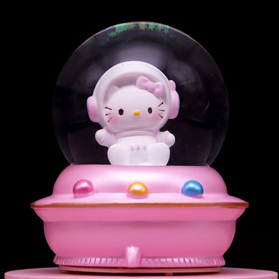 迷你小号萌星球小兔喵星太空人水晶球发光手摇飘雪摆件精品店礼物|ru