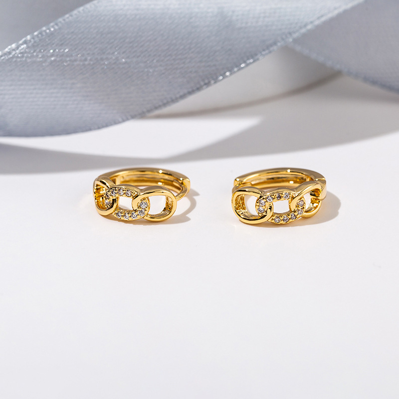 Cross-Border accesorios de moda pendientes europeos y americanos populares micro incrustaciones de ZIRCON ventiladores pequeños pendientes de oro rosa pendientes simples