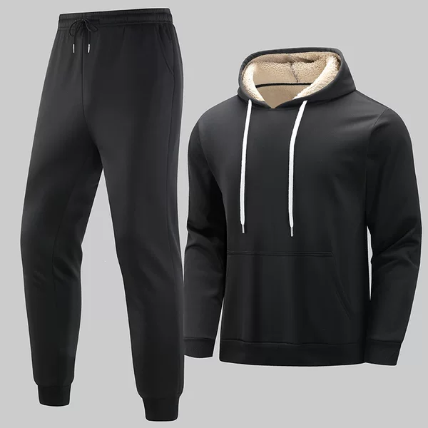 New cross-border fleece-lined sweatshirt and sweatpants set, men's European size, American style, lamb wool casual sportswear, two-piece set, wholesale