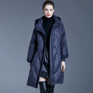 欧美羽绒服女中长款2026年新款连帽加厚宽松时尚白鸭绒羽绒外套潮