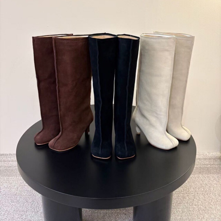 High-end 2026 new minimalist suede square-toe high-heeled knee-high women's boots High-end 2026 new minimalist suede square-toe high-heeled knee-high women's boots