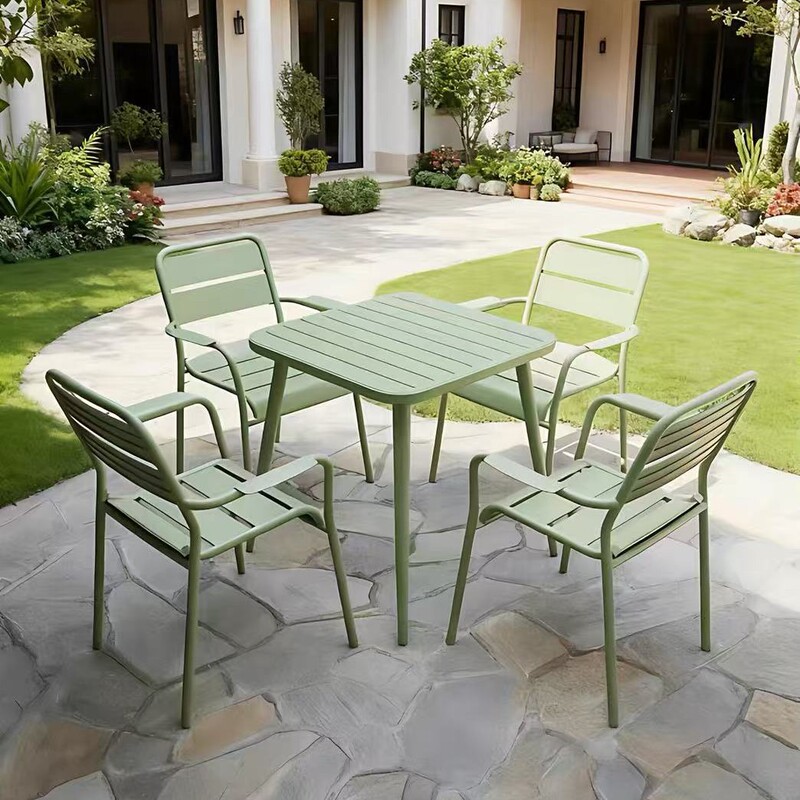 Outdoor Courtyard Tables and Chairs Milk Tea Shop All-Aluminum Colorful Open-Air Hotel Table and Chair Combination Outdoor Leisure Balcony Small Tables and Chairs