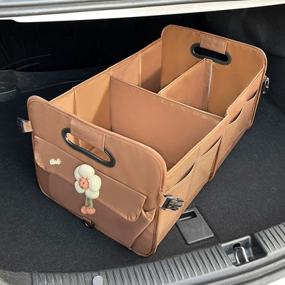 Car Trunk Storage Box: Car storage bag/box - light-color-sunflower-upgraded-material-oxford-cloth-multifunctional-storage-box-coffee-color