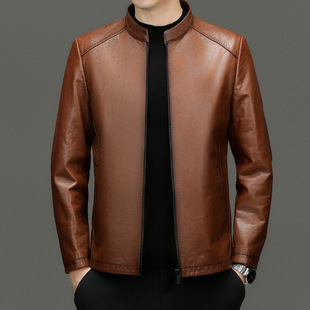 Haining Top Layer Oil Wax Cowhide Genuine Leather Clothing Men's Spring and Autumn New Vertical Collar Biker Clothing Leather Jacket Short Jacket