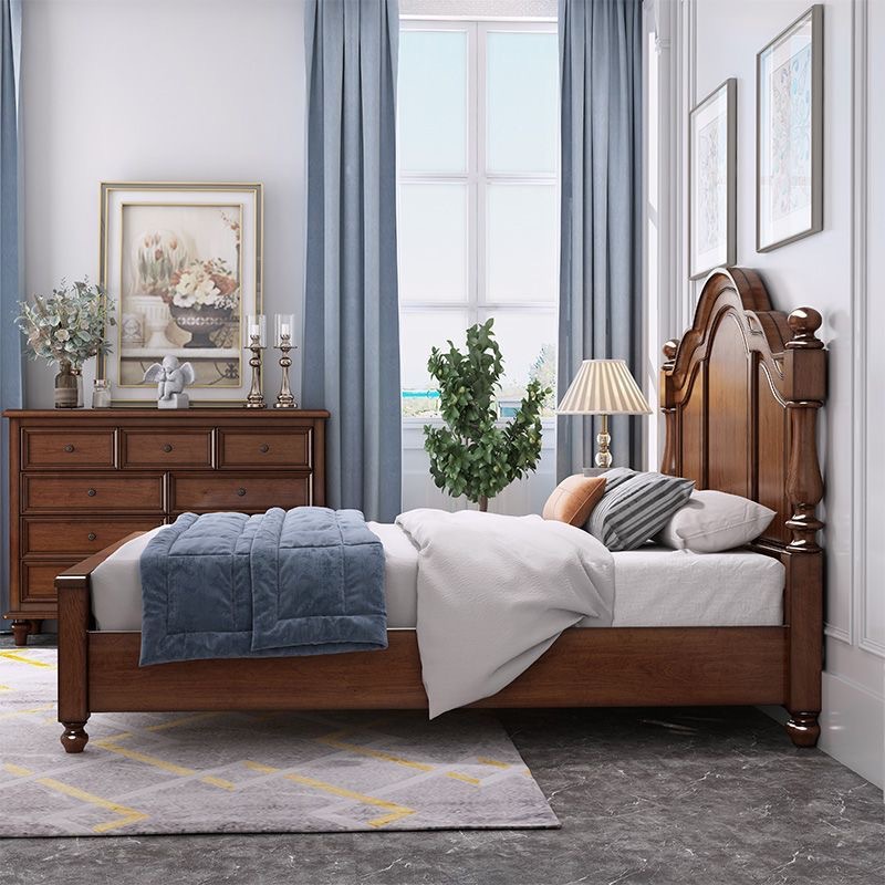 Cama europea de madera troncal dormitorio cama de madera maciza estilo americano campesino toda la madera maciza caja alta cama doble de 1,5 metros cama matrimonial