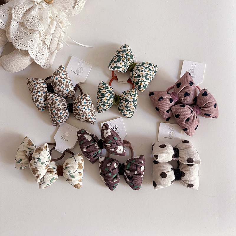 New Cartoon Cute Small Pillow Polka Dot Floral brown Fabric Bow Children's Pair Hair Loop Headline Hair Accessories New Cartoon Cute Small Pillow Polka Dot Floral brown Fabric Bow Children's Pair Hair Loop Headline Hair Accessories