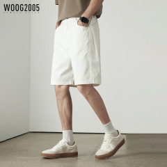 WOOG2005 ホワイトコットンメンズカジュアルショーツ 2025 夏新作ハイエンドストレート 5 点パンツ