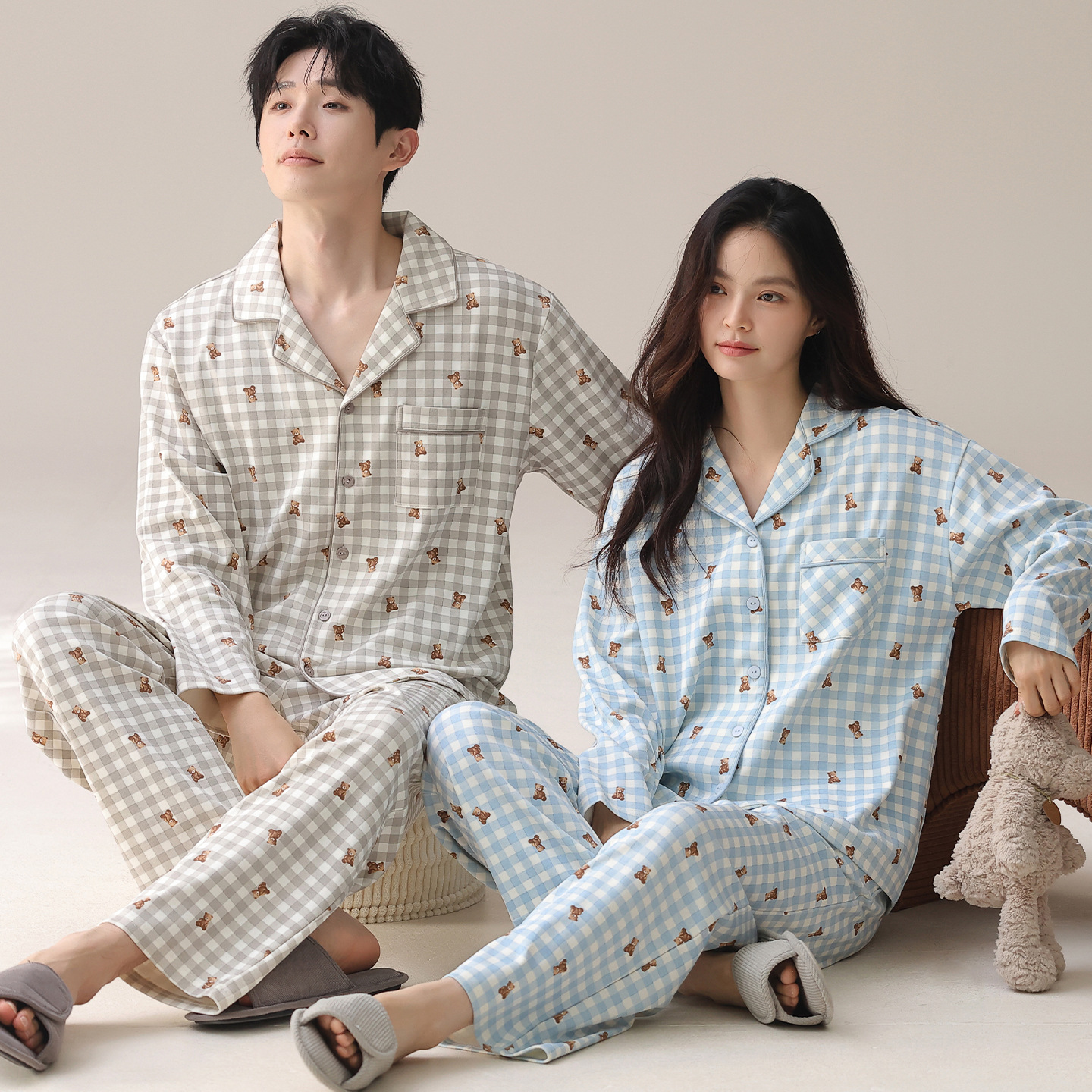 纯棉睡衣情侣装春秋季新款韩式可爱少女大码可外穿全棉家居服套装