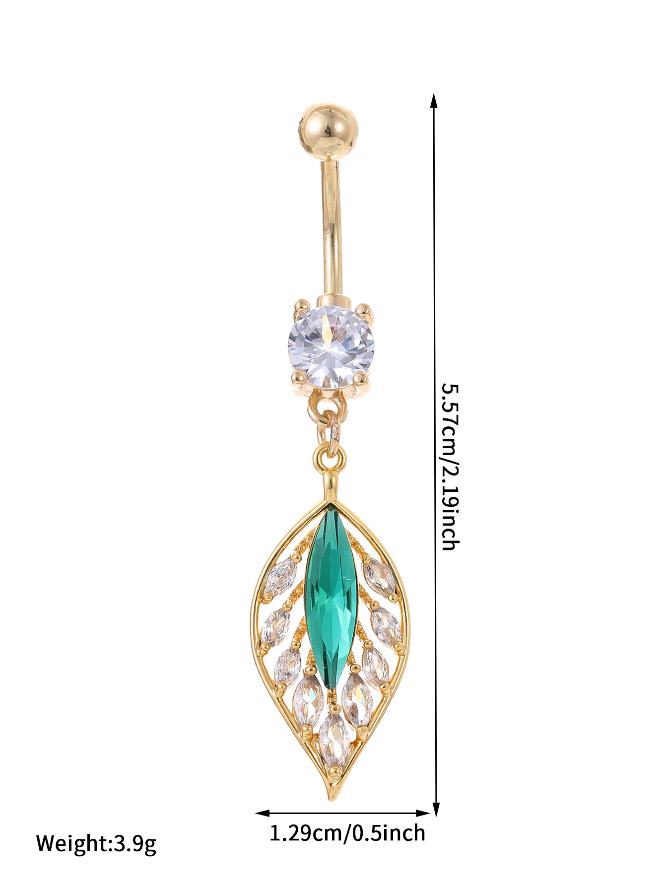 New Shiny Zircon High-End Elegant Jewelry Green Leaf Navel Ring Set_voghion.com