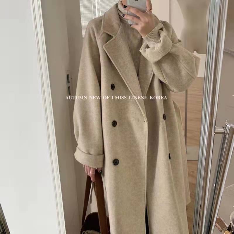 Woolen overcoat Women's Mid-length 2023 autumn and winter New Hepburn style temperament small loose thick woolen coat