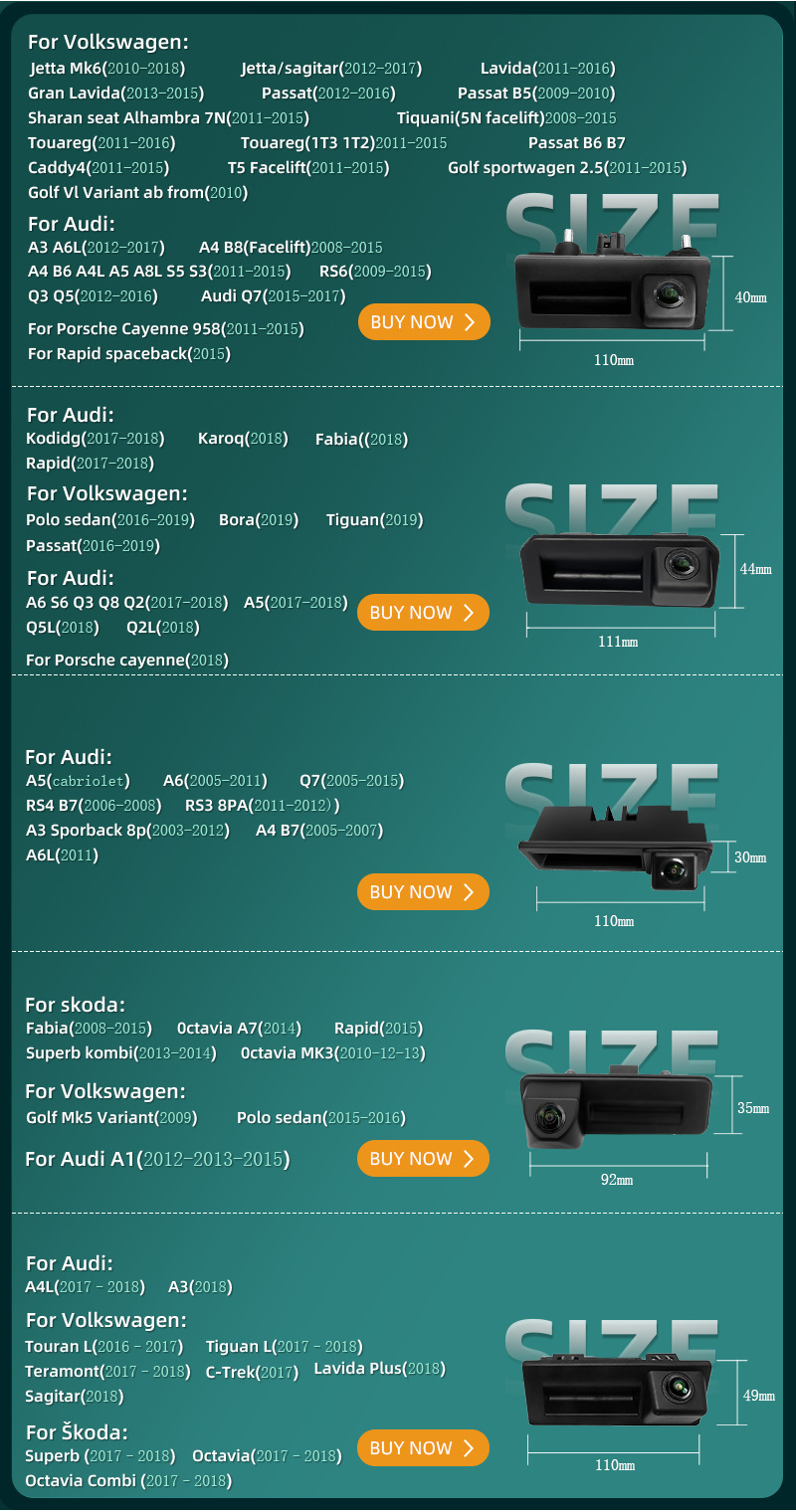 Suitable for Audi A4La6Q3Q5A3Q7 Volkswagen Handle Tiguan Touareg Passat Hd Reversing Camera