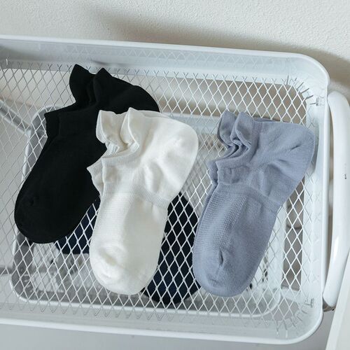  spring and summer new men's mesh big heel solid color men's cotton boat socks casual ear-lifting socks men's socks