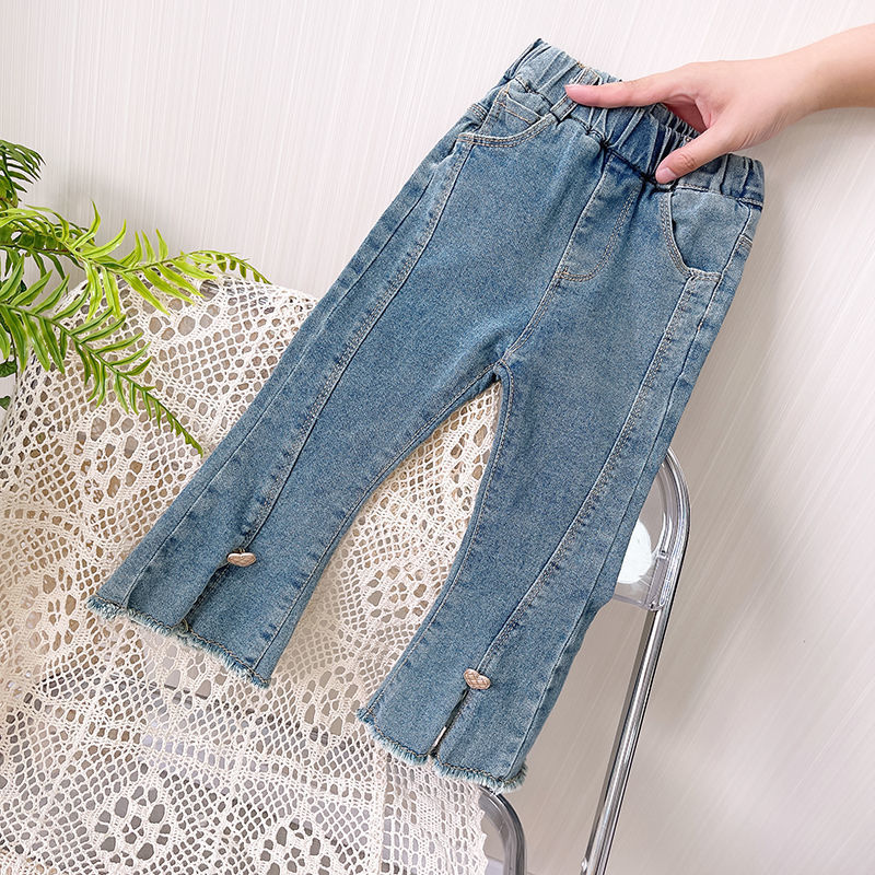 26 mareas nuevas niñas extranjeras coreanas jeans de bocina de primavera y otoño pantalones de bebé casuales para niños pantalones largos