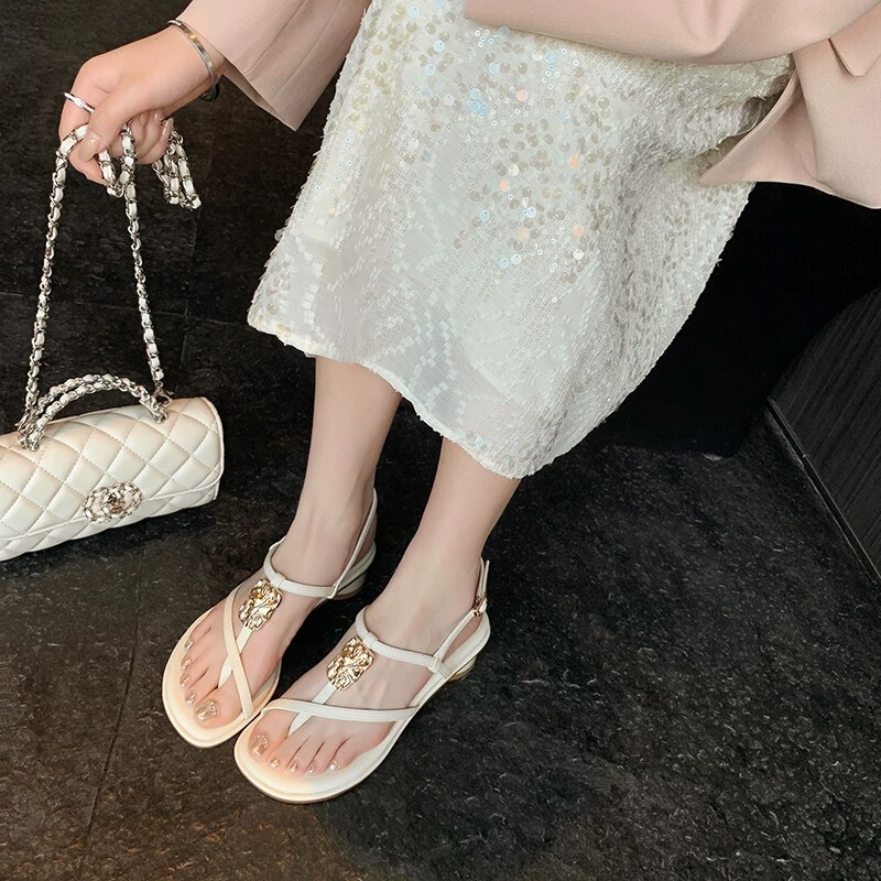 Fairy Style ~ Metal Buckle Round Toe Sandals for Women, Thick Heels, Medium Heels, Low Heels, High Heels, Summer Fashion Thin Straps, Vacation Sea Fairy Style ~ Metal Buckle Round Toe Sandals for Women, Thick Heels, Medium Heels, Low Heels, High Heels, Summer Fashion Thin Straps, Vacation Sea