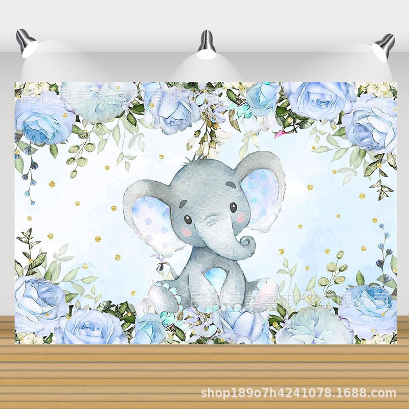Hot New Blue Elephant Theme Photography Banner Decoration Props Newborn Shower Party Photo Studio