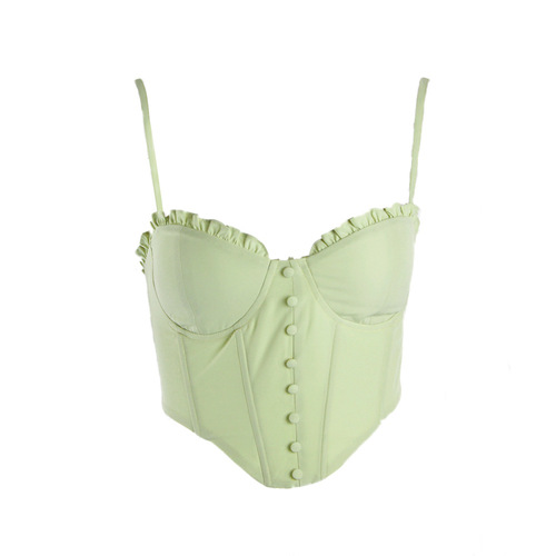 Summer new product printed suspender fishbone corset lace short vest cross-border foreign trade European and American fashion crop top