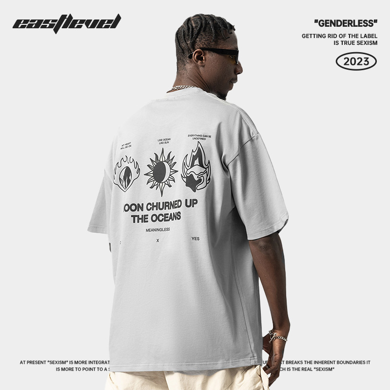 American Street Fashion Heavyweight220g Short-sleeved Men's White T-shirt Loose Oversize Couple Summer Casual T-shirt