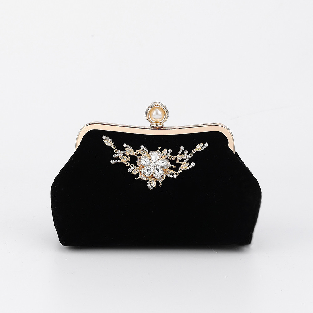 Pillow Shape Shape Small Size New Retro Pearl Cat Eye Decorated Rhinestone Velvet Banquet Bag Hanfu Cheongsam Bag Clutch Shoulder Crossbody Chain Bag
