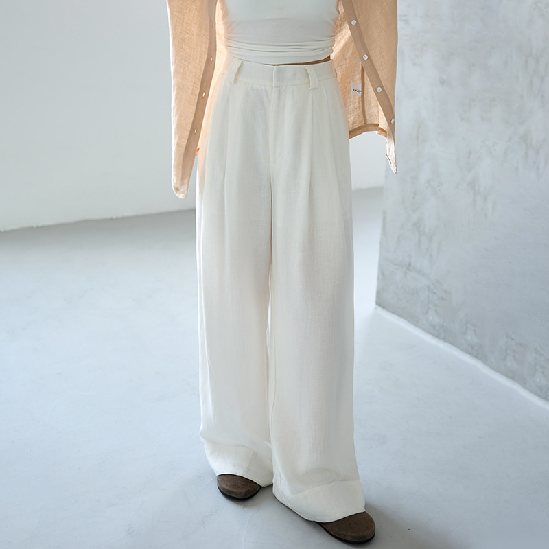 通勤风天丝麻阔腿裤女25秋季收褶显瘦休闲裤亚麻百搭高级垂感长裤