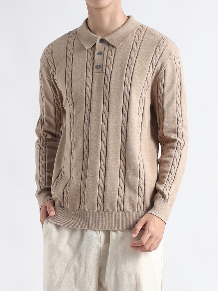 Polo de cuello a rayas de torsión para hombre lujo ligero de manga larga de alto nivel de negocios casuales suéter de punto para hombre
