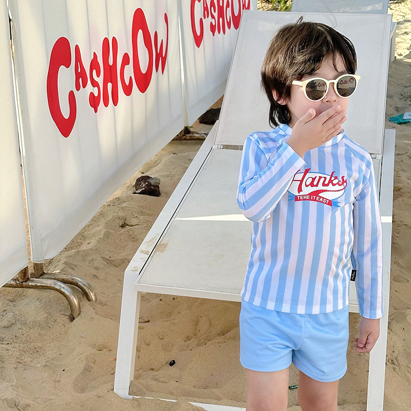 Traje de Baño de Dos Piezas Manga Larga para Niños de Poliéster para Natación