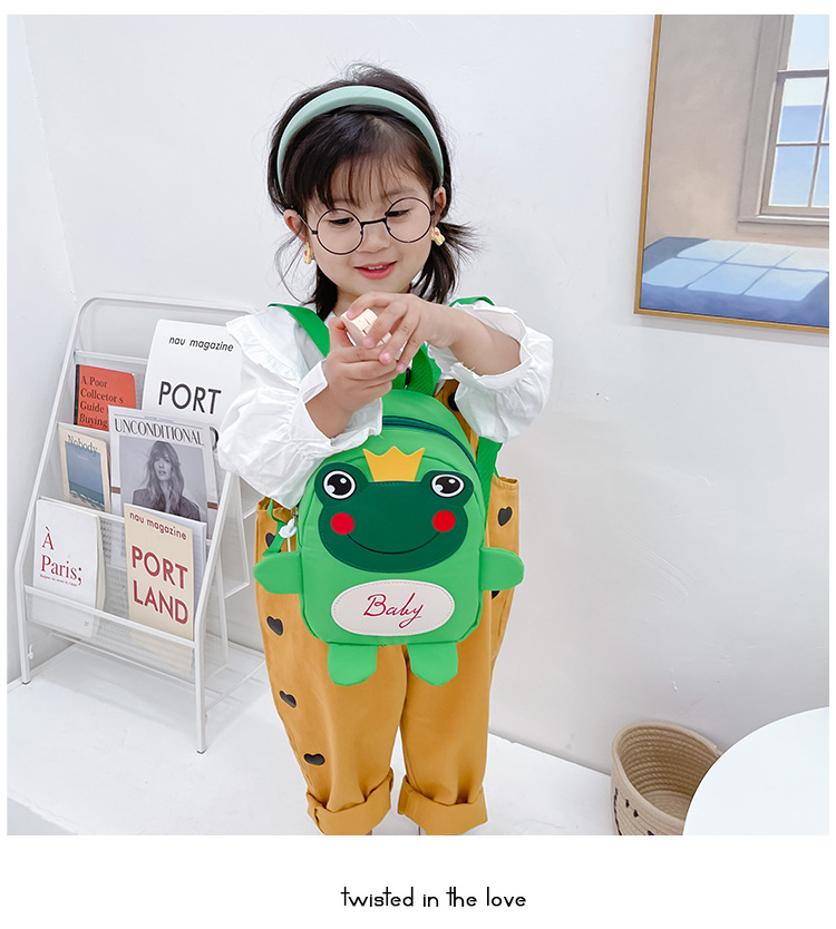 Kindergarten schoolbag for children, boys and girls, 1-3-5 years old, anti-wandering rope, cute frog, double-shoulder baby small backpack undefined
