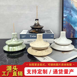 现代简约天然大理石桌面创意摆件烛台家居装饰品装饰摆件线香香插