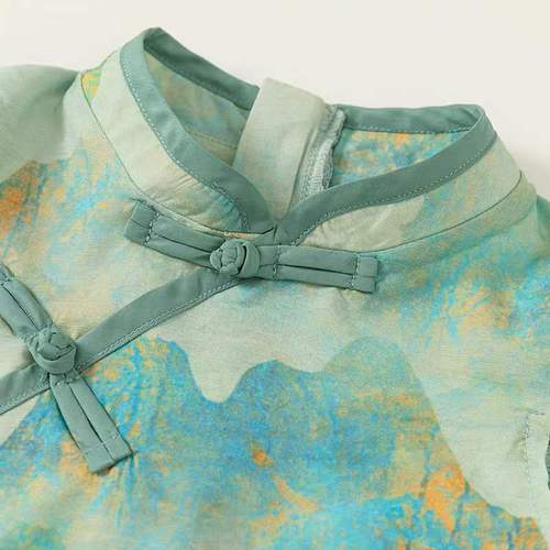 Ladie's Chinese Style Cheongsam Dress Summer  New Children's Baby Republican Ancient Style Landscape Painting Button Dress