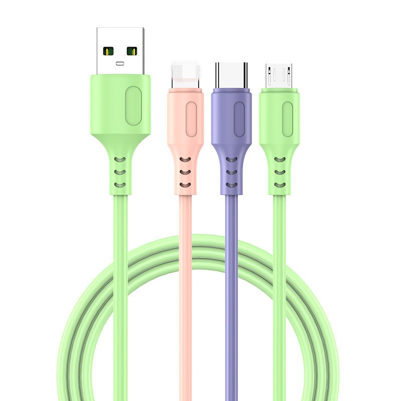 Sıvı Silikon Üçlü USB Veri Kablosu 3A Hızlı Şarj Üç-in-Bir Cep Telefonu Apple Huawei Android Uyumlu Veri Kablosu