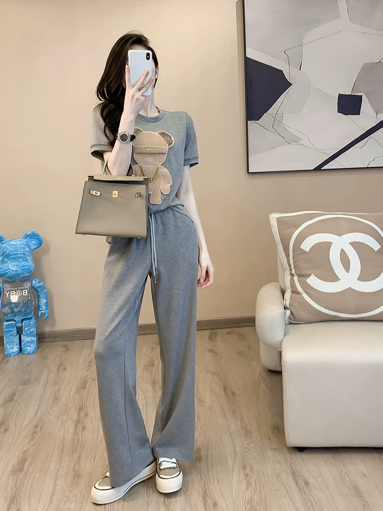 Высококачественный Дизайнерский Модный повседневный спортивный костюм Sense, женские летние новые свободные модные брюки из двух частей в Корейском стиле с короткими рукавами