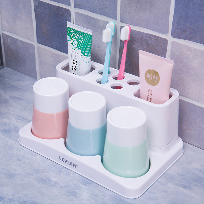 Happy Home Wash Set Family of Three Toothbrush Rack Gargle Cup Set Wall Hanging Wash Storage Box