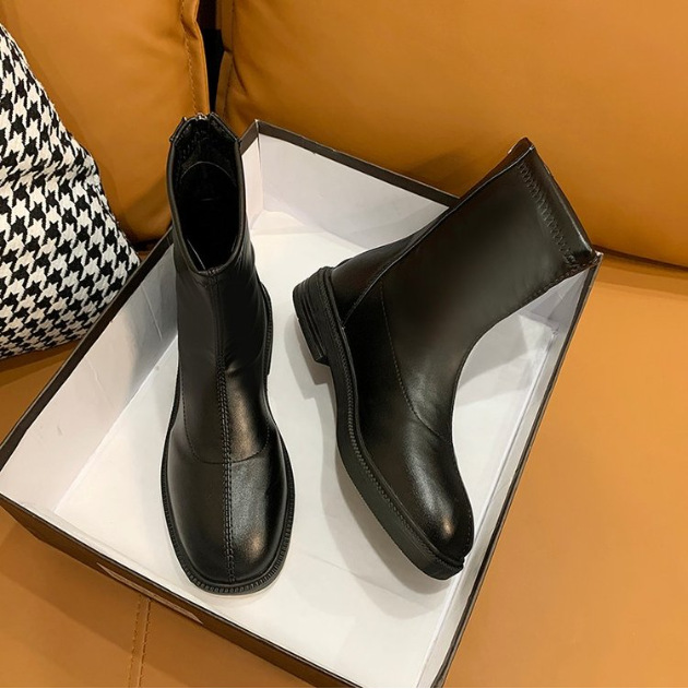 マーティンブーツ レディース ショートブーツ 2025 秋新作 フレンチラウンドトゥ バックジッパー チェルシー スリムブーツ ショートブーツ