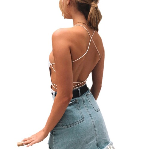 New  AliExpress Sexy Fashion Printed T-Shirt Solid Color Backless Personality T-Shirt Short Sleeve Top for Women