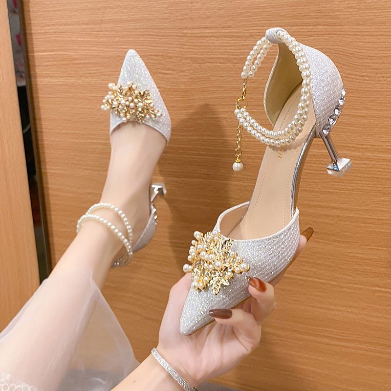 Sandals for Women 2024 Spring New Style Comfortable Outer Wear Original Popular Fashion Wedding Shiny Nude Color Popular Wedding Shoes Sandals for Women 2024 Spring New Style Comfortable Outer Wear Original Popular Fashion Wedding Shiny Nude Color Popular Wedding Shoes