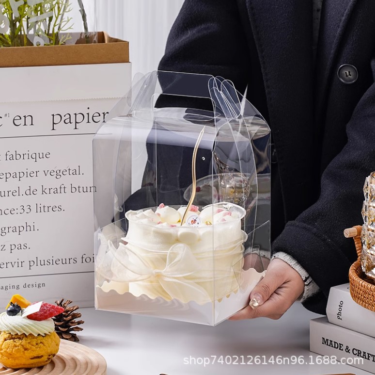 四寸五寸六寸生日透明蛋糕盒子手提3/4/5寸6寸爆浆蛋糕包装盒加高