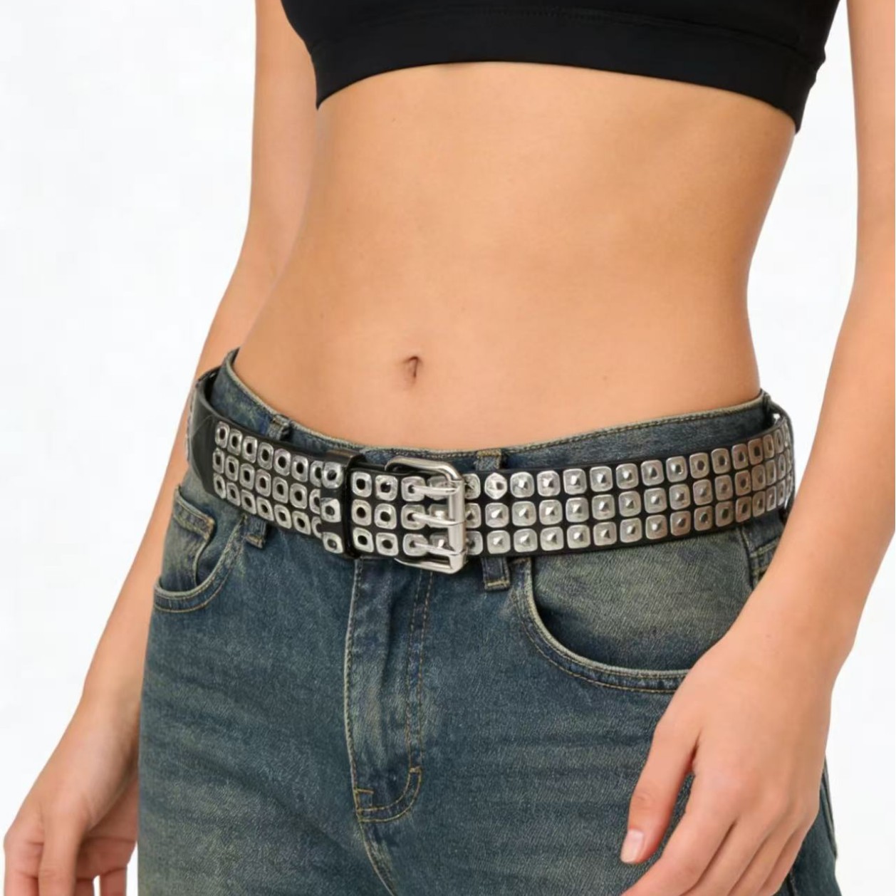 Explosion pattern nail cross belt belt subculture style hiphop punk…