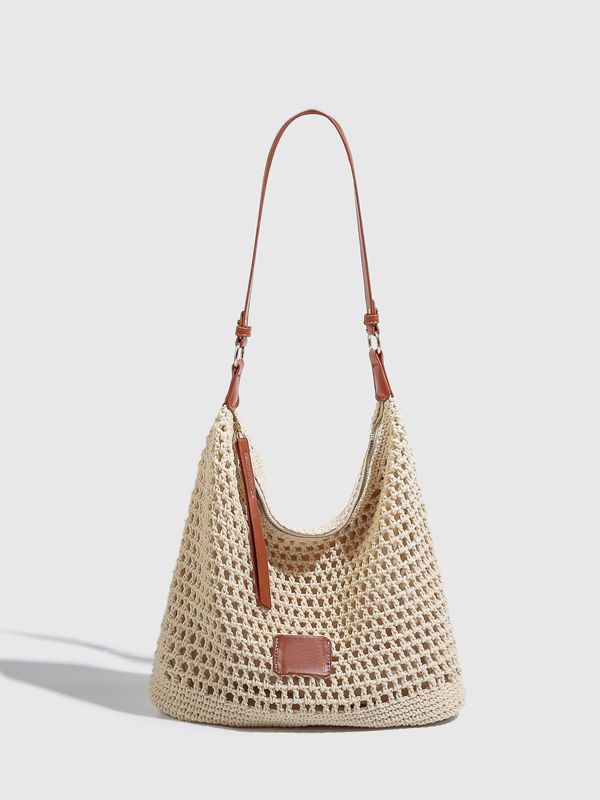 夏のファッショナブルな中空織りショルダートートバッグ女性のための 2025 新しいカジュアル休暇シーサイドビーチバッグ|undefined