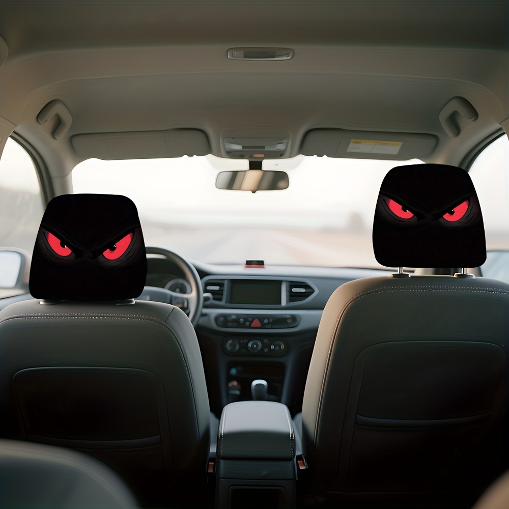 Car Headrest Cover with Red Devil Eye Pattern Print, Customizable with Label, Dropshipping Available, Made from Supplied Images, Cross-Border Hot-Selling Item, Universal