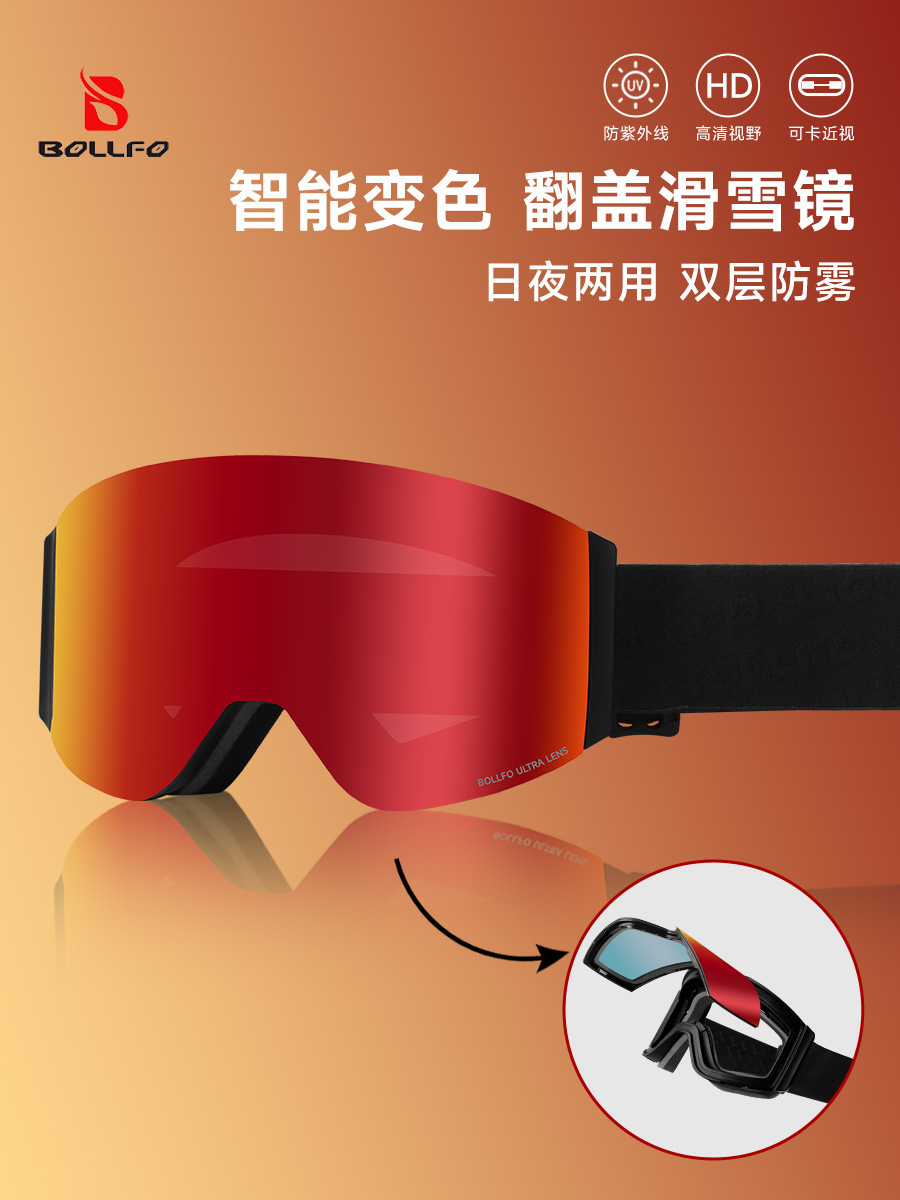 BOLLFO Intelligent Change Magnetic Flip Skiing Glasses Double -layer…