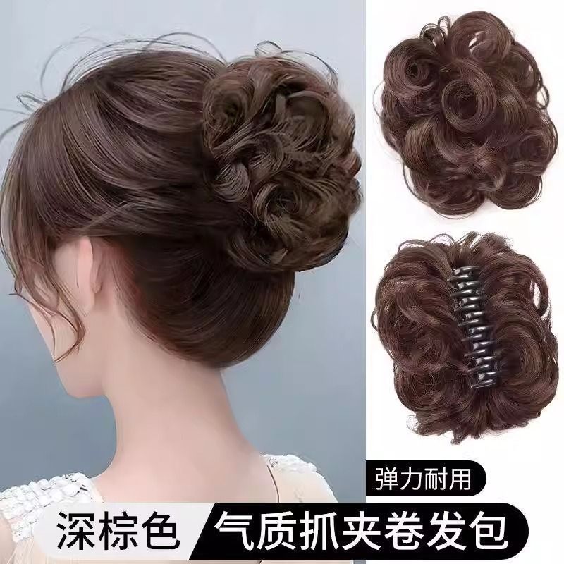 辫子麻花丸子头假发女仿真发盘发神器自然后脑勺抓夹假发发包花苞|undefined