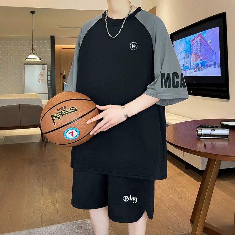 Summer Ice Silk Quick-Drying Suit for Boys, Junior High and High School Students, Short-Sleeved Shorts, Big Kids' Sports Basketball Clothes Summer Ice Silk Quick-Drying Suit for Boys, Junior High and High School Students, Short-Sleeved Shorts, Big Kids' Sports Basketball Clothes