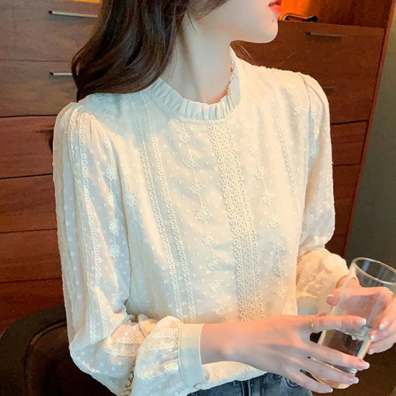 内搭气质2025年春秋女装长袖蕾丝打底小衫上衣雪纺衫新款时尚洋气