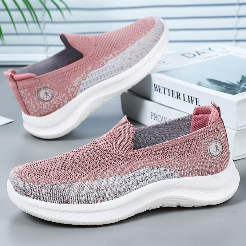 Zapatos de mujer, suela suave, pies no cansados, nuevo estilo de verano, cómodo y transpirable transfronterizo, zapatos de madre, zapatos tejidos voladores, todo fósforo femenino