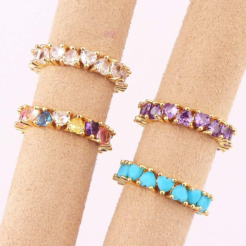 Fashion Heart Shape Copper Rings Inlay Zircon Copper Bracelets