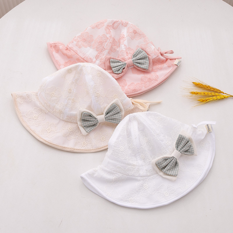 Sombrero de bebé princesa primavera y otoño lindo super lindo sombrero de bebé niñas arco sombrero pescador sombrero sombrero de sol