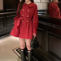 法式复古大翻领插肩袖斗篷风衣女宽松娃娃领秋季外套气质宽松外套