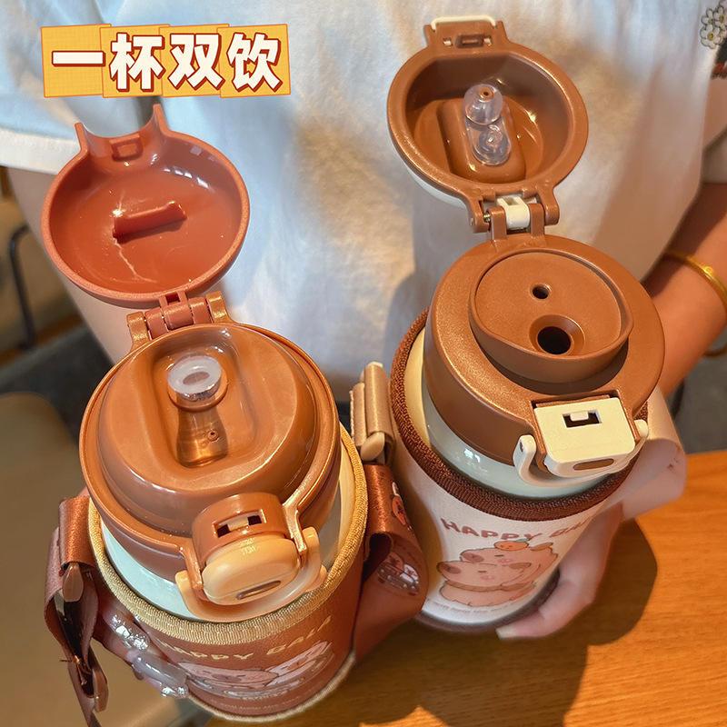 新しい Kapibara 子供用魔法瓶カップ 316 ステンレス鋼学生ポータブル屋外ワンカップダブルストローウォーターカップ|undefined