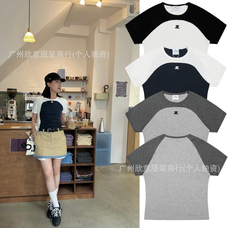 Mona Color-Blocking Design Fashionable Everyday Slim-Fit Chic Short-Sleeve T-Shirt Top for Women 2026 Summer New Style