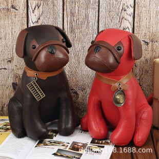 Custom Handmade Leather Ornaments Top Layer Cowhide Living Room Desktop Ornaments Vegetable Tanned Leather Simulation Animal Ornaments Dog