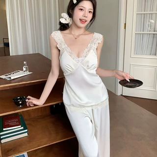 蕾丝缎面吊带短裤套装带胸垫性感可外穿家居服凉感不闷汗睡衣女夏